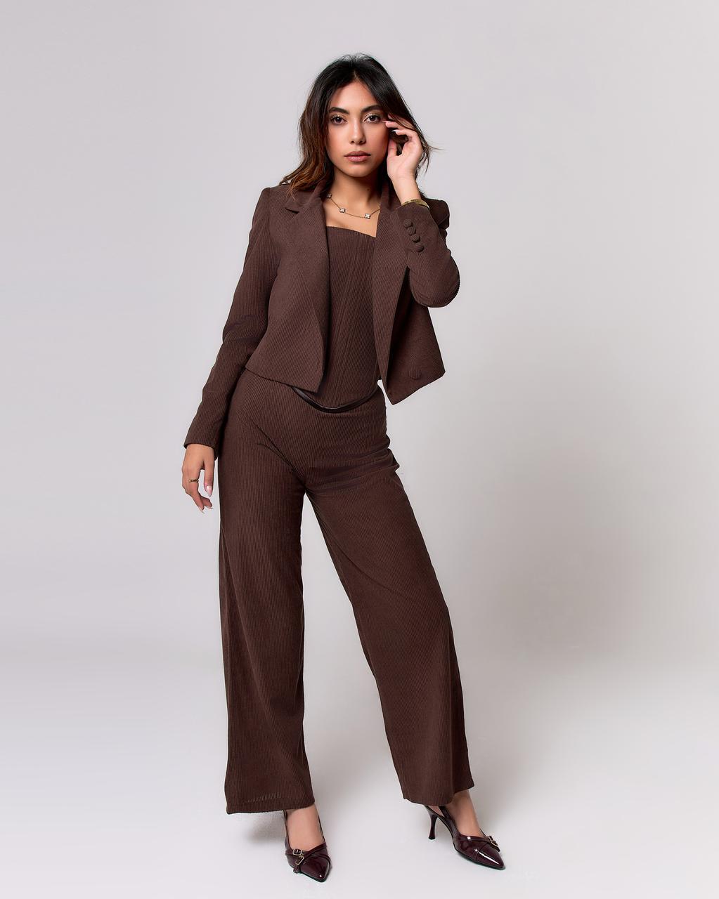 Brown striped velvet suit